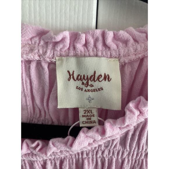 Hayden Los Angeles Womens 2XL Cotton‎ Pink Linen Blend Peasant Boho Top - Picture 4 of 8